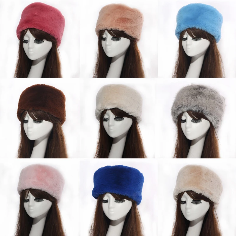 Women Hats Lady Russian Tick Fluffy Imitation Fox Fur Hat Headband Winter Earwarmer Ski Hat Female Hats For Autumn winter