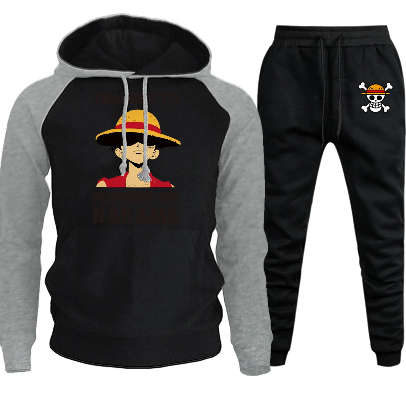One Piece Streetwear Hoodies Men Raglan Autumn Winter 2019 Cartoon Fleece Pullover Casual Harajuku Hooded Sweatpants 2
