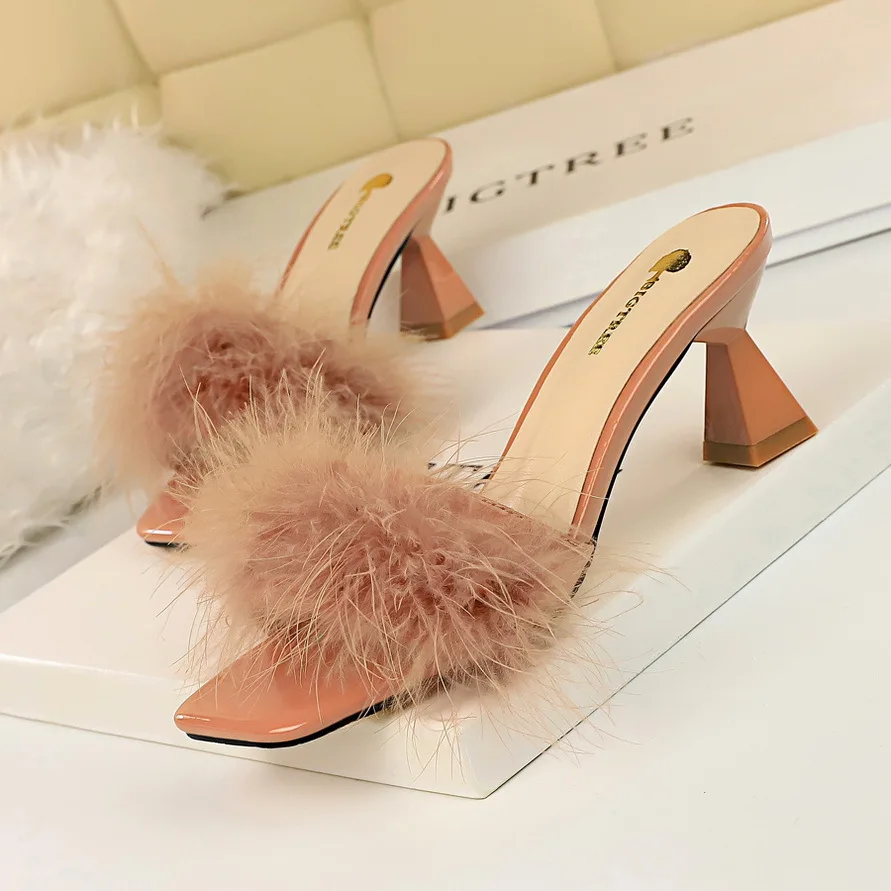 

AB2 Korean-style New Style Faux Pu Maomao with Thick with High Heels Square Head Open Toe 2019-Style the Bride Extra High WOMEN'