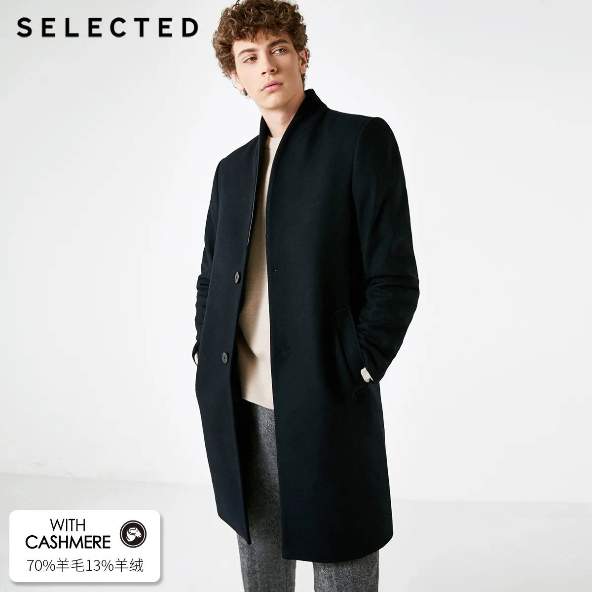 Избранное Новое мужское шерстяное пальто простая деловая куртка зимняя Длинная шерстяная Верхняя одежда T | 418427539 - Цвет: BLACK