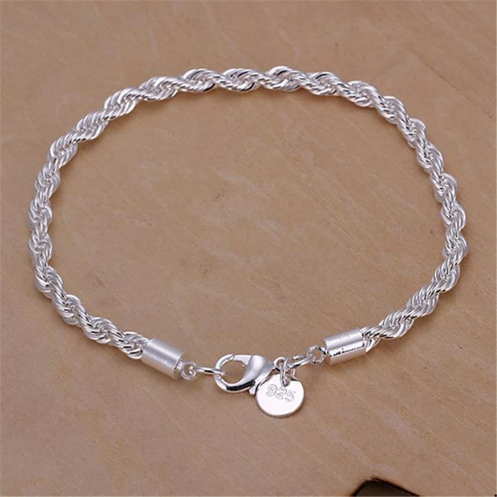 

Silver Twist Rope Couple Silver Color Bracelet Lover's Chain on Hand Bracelet for Women Men Gift