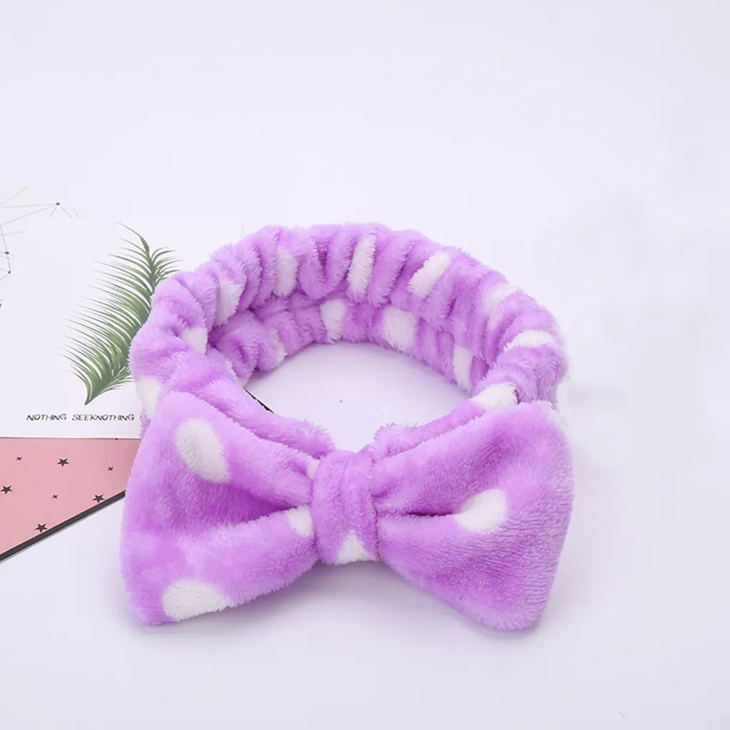 Women Girls Cute Coral Fleece Bow-knot Elastic Headbands Soft Comfortable Wash Face Bath Hairbands Photo Prop Hair Accessories