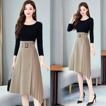 

Patchwork Dress For Women Pleated Luxury Women Dresses High Quality Ladies Dresses Korean Women Office Dress Vestido De Festa