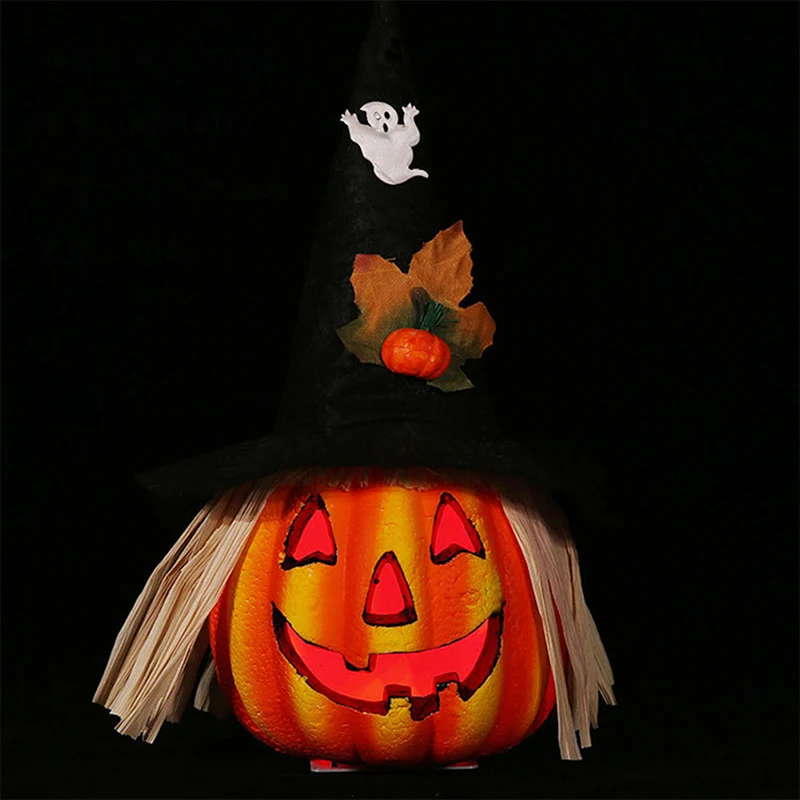 Светящаяся фиолетовая полосатая шляпа пухло Тыква Лампа для Хэллоуина бара привидениями украшения для дома