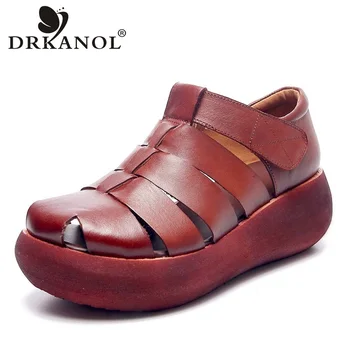 

DRKANOL Handmade Retro Women Sandals Summer Shoes Genuine Leather Gladiator Sandals For Women Wedges Platform Casual Sandals
