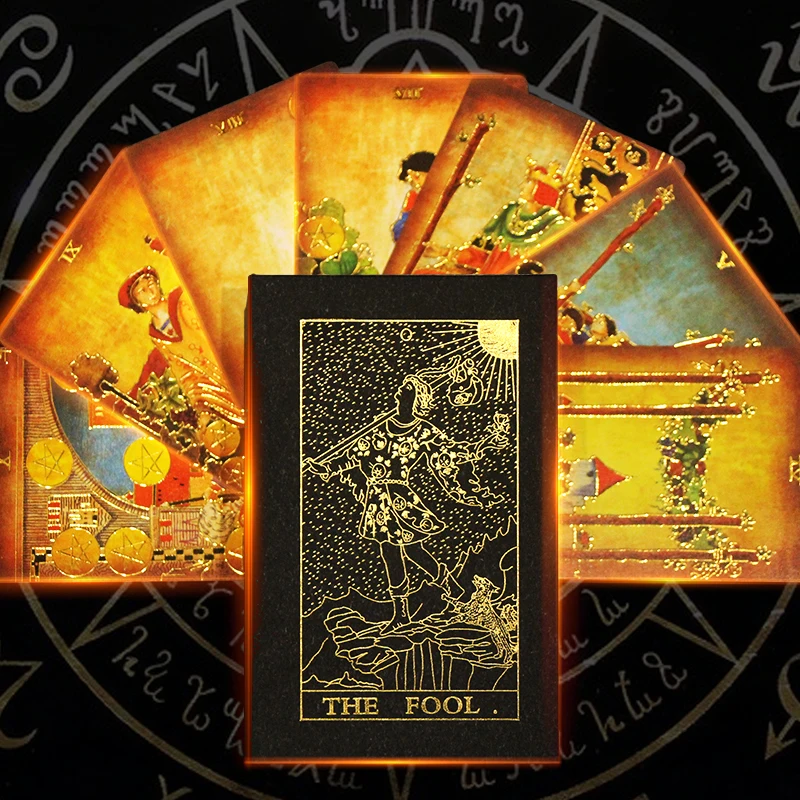 2023 The Fool Tarots New Design Luxury Bronzing Process Tarot Full English Version Oracle Card Divination Fate Table Game Gift