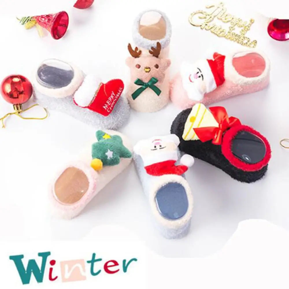 Рождественские носки для малышей; нескользящие шерстяные носки-тапочки; носки для малышей; зимняя теплая обувь для детей; Товары для новорожденных; рождественские подарки