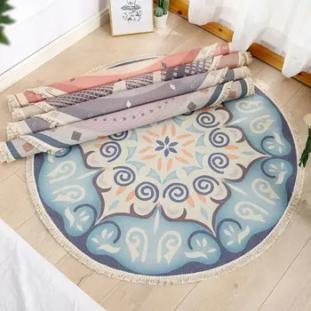

Nordic Style Round Throw Area Rug Hand Woven Tassels Geometric Floral Washable Bohemian Bedroom Bedside Mat Living Room Carpet H
