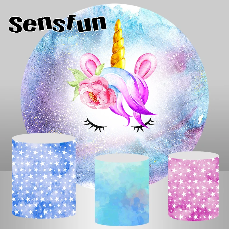 

Fairy Bokeh Unicorn Theme Round Backdrop Watercolor Little Stars Girls Newborn Baby Shower Birthday Party Background Poster