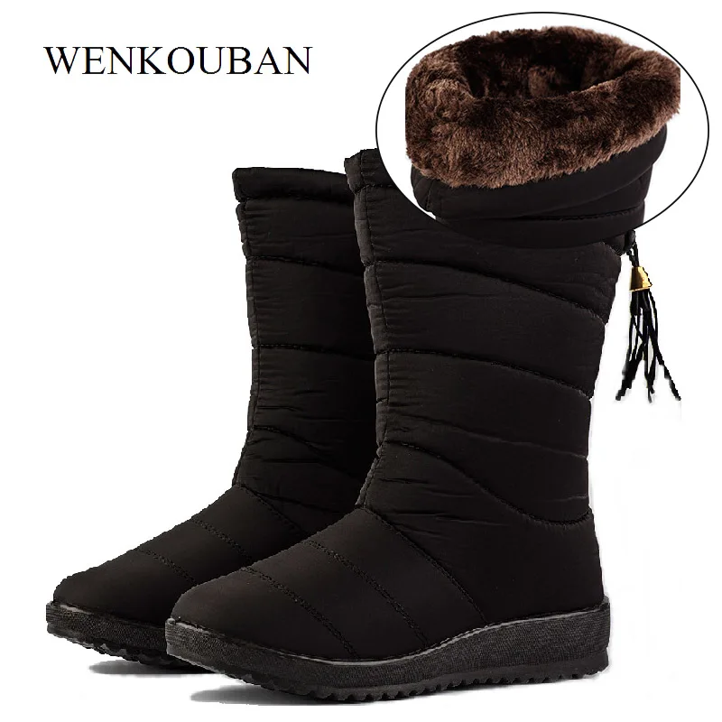 Winter Boots Women Mid-Calf Down Snow Warm Fur Waterproof Rubber Botines Ladies Platform Shoes Blcak Bota Feminina 2020 | Обувь