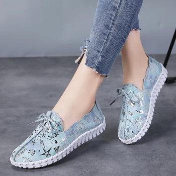 

Stq Spring Women Flats Loafers Shoes Genuine Leather Flats Female Shoes Lace Up Loafers Casual Slip-On Walking Shoes Woman 7760