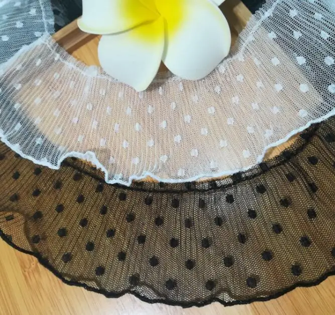1M-Pleated-White-Black-Lace-Fabric-7cm-Guipure-Dot-Lace-Trim-Applique-Collar-Mesh-Lace-Ribbon