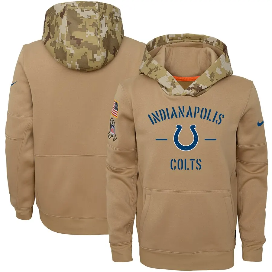 Индианаполис женский молодежный Американский Футбол Толстовка Colts Салют для обслуживания Sideline Therma пуловер с капюшоном Тан - Цвет: youth