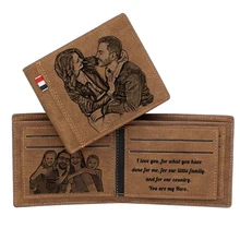 Engraved Photo & Text Wallet Inside & Outside Men Short Wallets Custom Photo Purse Personalized Gifts for Father's Men Him 2021