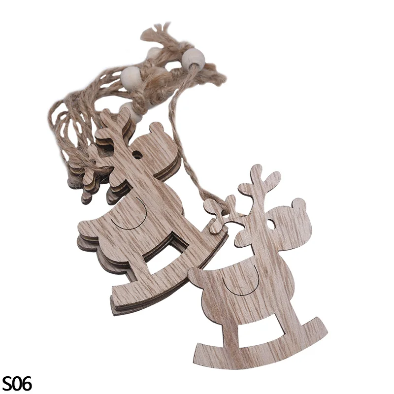 3pcs S06 3/6pcs Christmas Wooden Pendant Wooden Hollow Snowflake Christmas Tree Hanging Decor For New Year Xmas Party Ornaments Kids Gift - Цвет: 3pcs S06