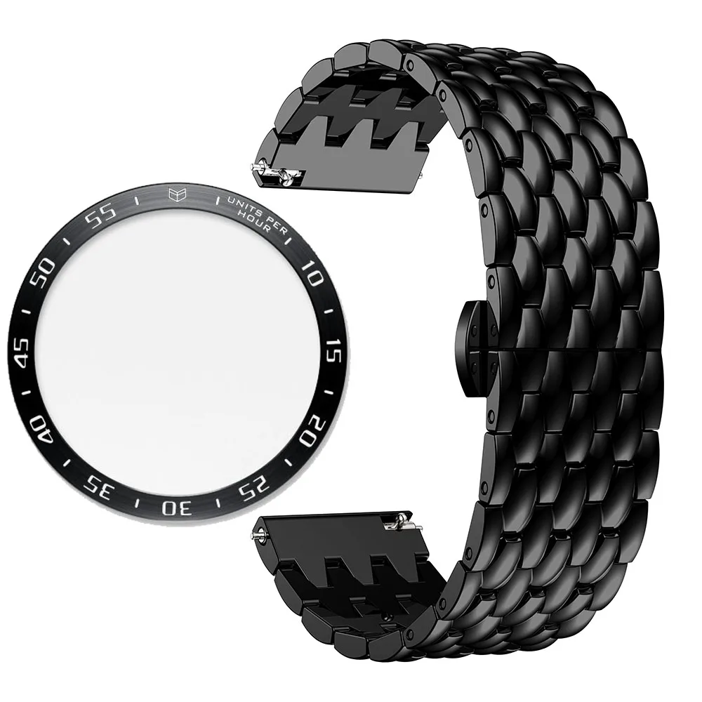 Для samsung gear S3 Frontier браслет из нержавеющей стали ремешок матч ободок кольцо чехол Крышка чешуя дракона браслет из металлического сплава ремешок для часов - Цвет ремешка: Black