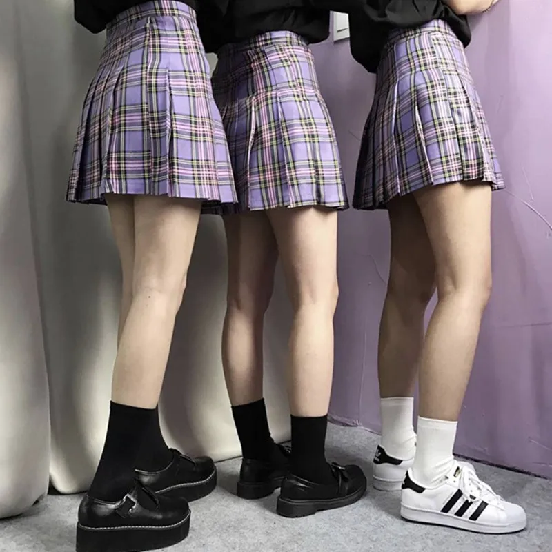 Новое поступление готический панк Harajuku женские шикарные элегантный дизайн с высокой талией фиолетовые клетчатые плиссированные женские модные мини юбки