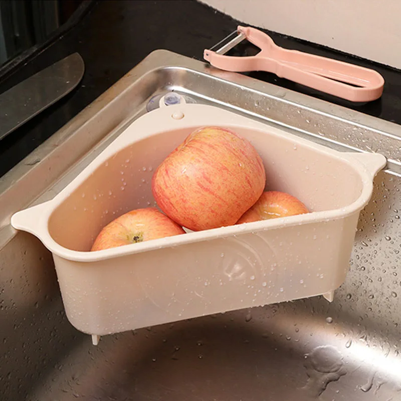 

1PC Kitchen Sink Triangle Drain Basket With Suction Cup Can Hang Fruit And Vegetable Skin Storage Basket Can Put Sponge Cloth