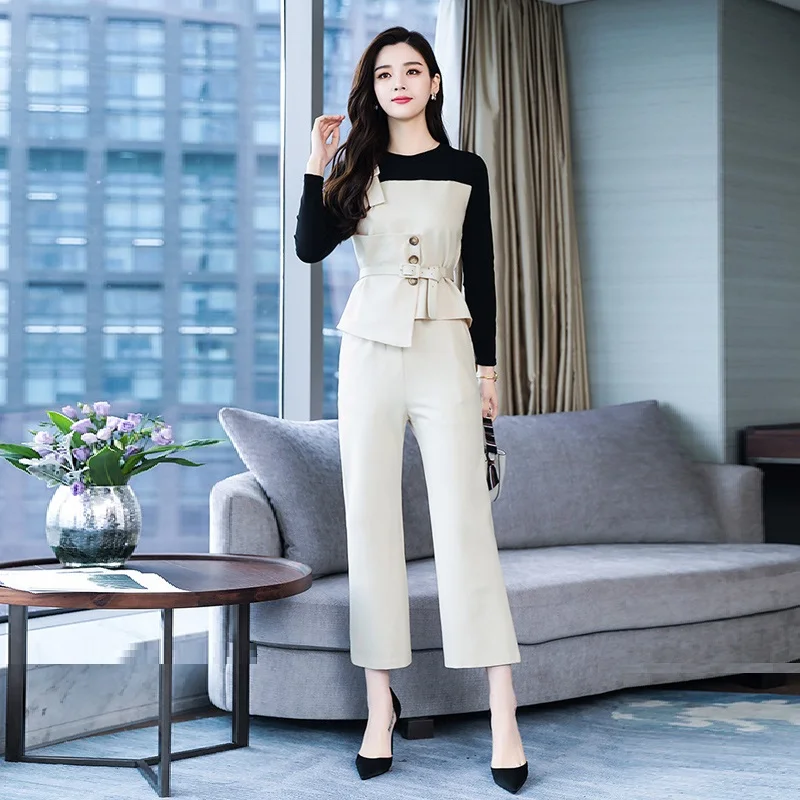 

Runway Fashion Elegant Women Pant Sets Suits 2019 New Autumn WInter Casual 2 Piece Set Women Irregular Tops Wide Leg Pants Suit