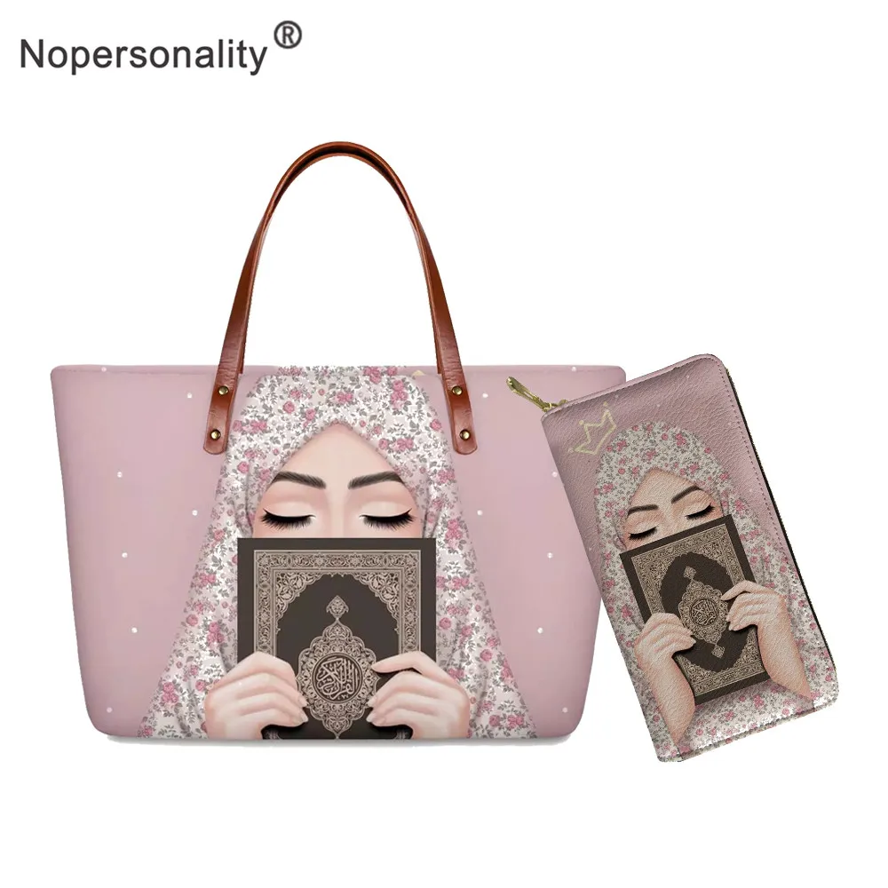

Nopersonality Muslim Islamic Girl Print Neoprene Handbag for Women Casual Female Ladies Summer Beach Tote Bag Large Shoulder Bag