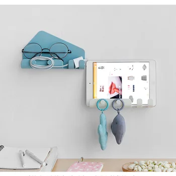 

New Large Paste Creative Mobile Phone Tablet Charging Bracket Door Bedroom Kitchen Bathroom Seamless Storage 4 Hook Storage Rack