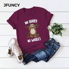 JFUNCY Summer 100% Cotton T Shirt Women Plus Size Short Sleeve Tops Tees Cute Cartoon Sloth Print Shirts Pink Women Tshirt JFUNCY Summer 100% Cotton T Shirt Women Plus Size Short Sleeve Tops Tees Cute Cartoon Sloth Print Shirts Pink Women Tshirt