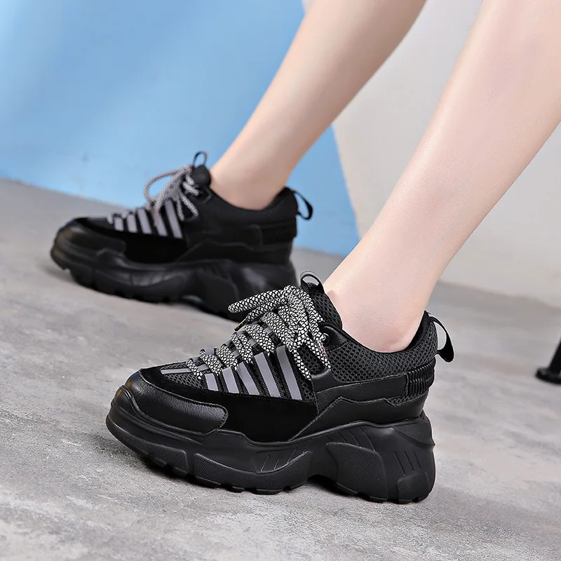 Высококачественная Осенняя спортивная обувь; женская обувь на толстой подошве в Корейском стиле; женская обувь для бега из кожи, увеличивающая рост; ZZ-229
