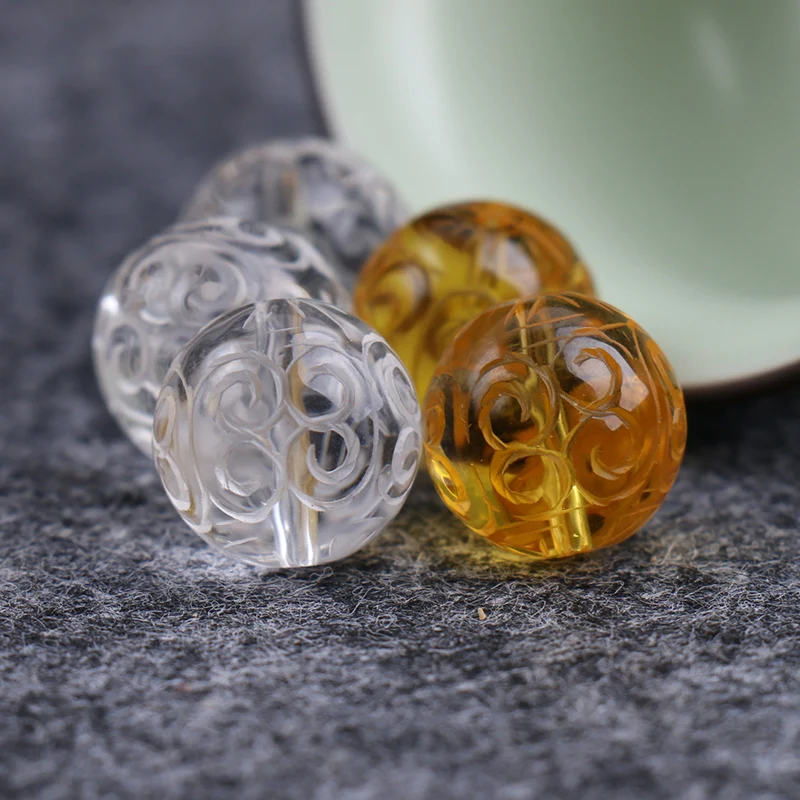 

one piece WHITE CRYSTAL/CITRINE/smoky quartz loose beads round carved 8-16mm nature for making jewelry necklace FPPJ wholesale