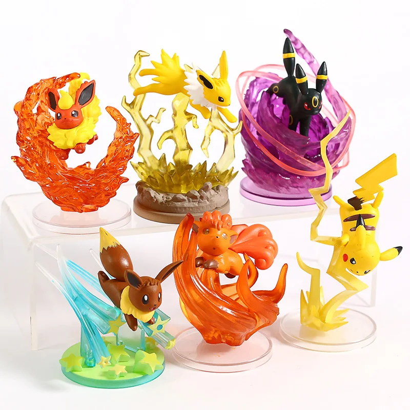 6 шт./компл. аниме Eevee Swift Vulpix Fire Spin Jolteon разрядка Umbreon Темный Пульс Flareon вспышка Blitz фигурки кукол игрушка
