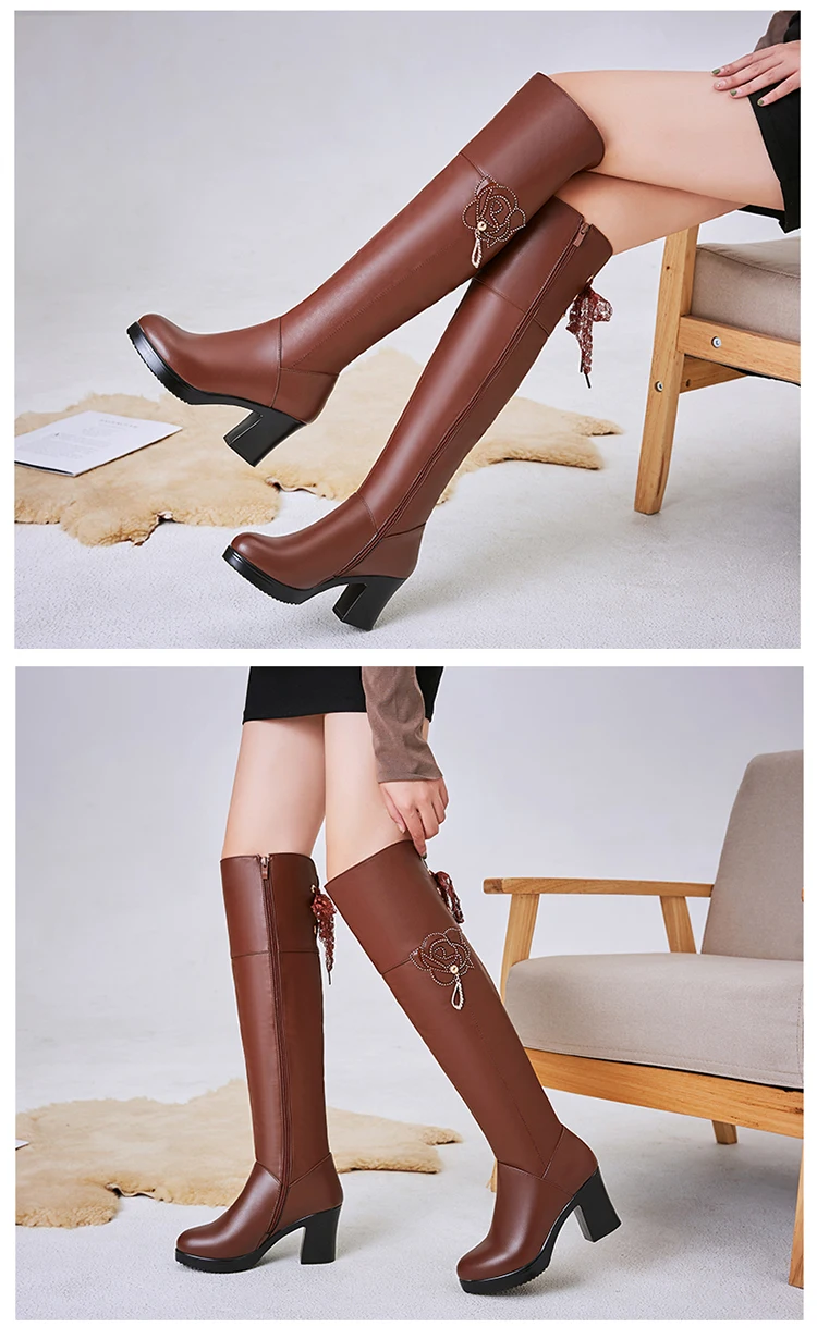 AIYUQI Thigh High Belted Boots Women Genuine Leather Platform High Heels Boots Women womens thigh high boots