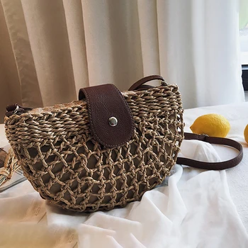 

Straw Bag Semicircle Saddle Crossbody Bags for Women Summer Bags 2020 Trend Designer Wicker Woven Shoulder Bag Totes Purses