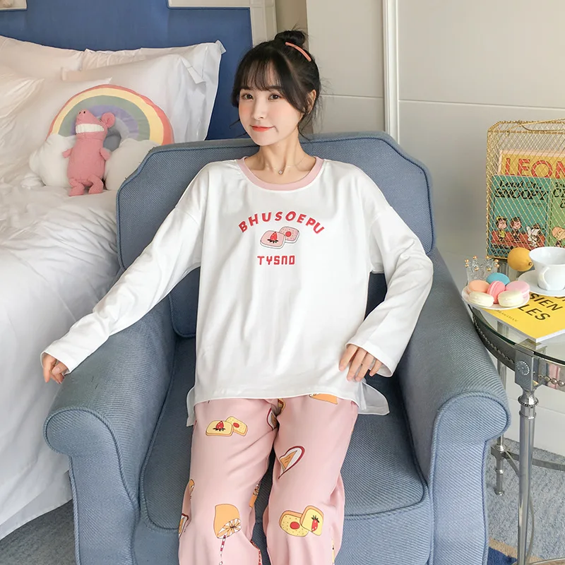 

302 # Lettered Cake Pullover ZY Long Sleeve Korean-style Sweet Little Fairy Pajamas Tracksuit Two-Piece Set