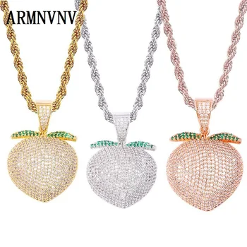 

ARMNVNV Hip Hop Micro Pave Cubic Zirconia Bling Ice Out Peach Pendants Necklaces for Men Rapper Jewelry