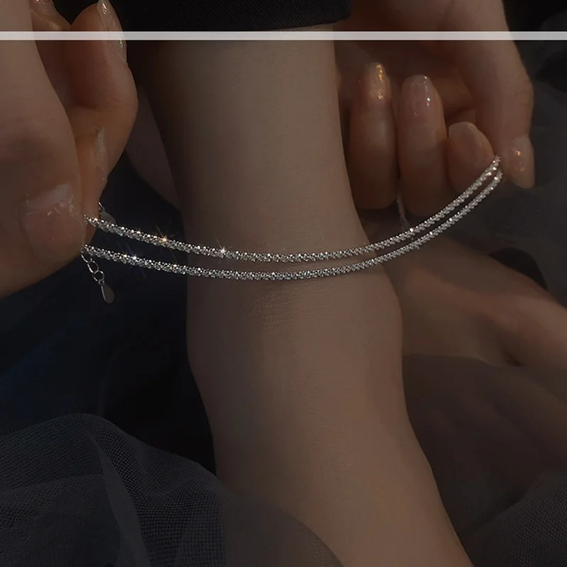 Sparkling Gypsophila Anklet 925 Sterling Silver Adjustable Chain Simple Fashion Fine Jewelry for Women
