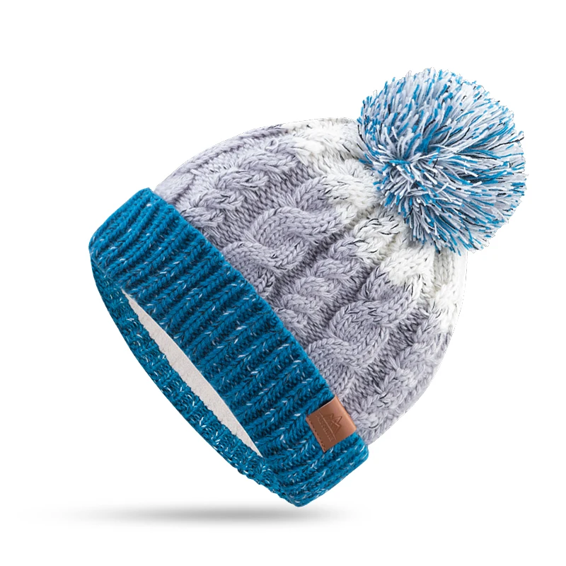 AONJIE M28 для взрослых и детей, детская Толстая зимняя шапка с флисовой подкладкой, вязаная шапка, шапка с манжетой и черепом, Круглый снуд для катания на лыжах - Цвет: Blue Hat