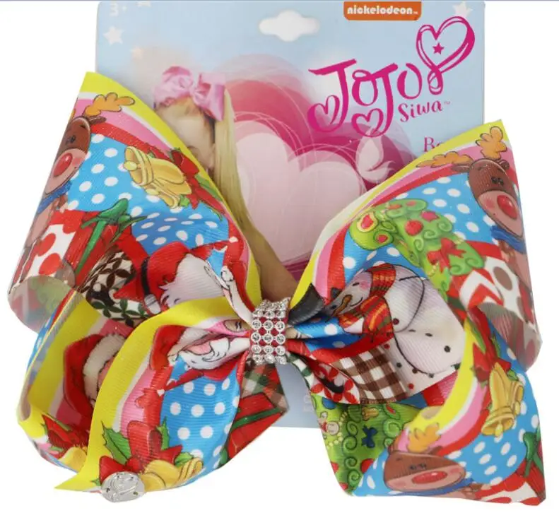 HOT SALE Christmas 8" Bows Large Hair Bow Kids Hair Bowknot print ribbon Handmade Hair Clip Hair Accessories for Girl 12PCS/