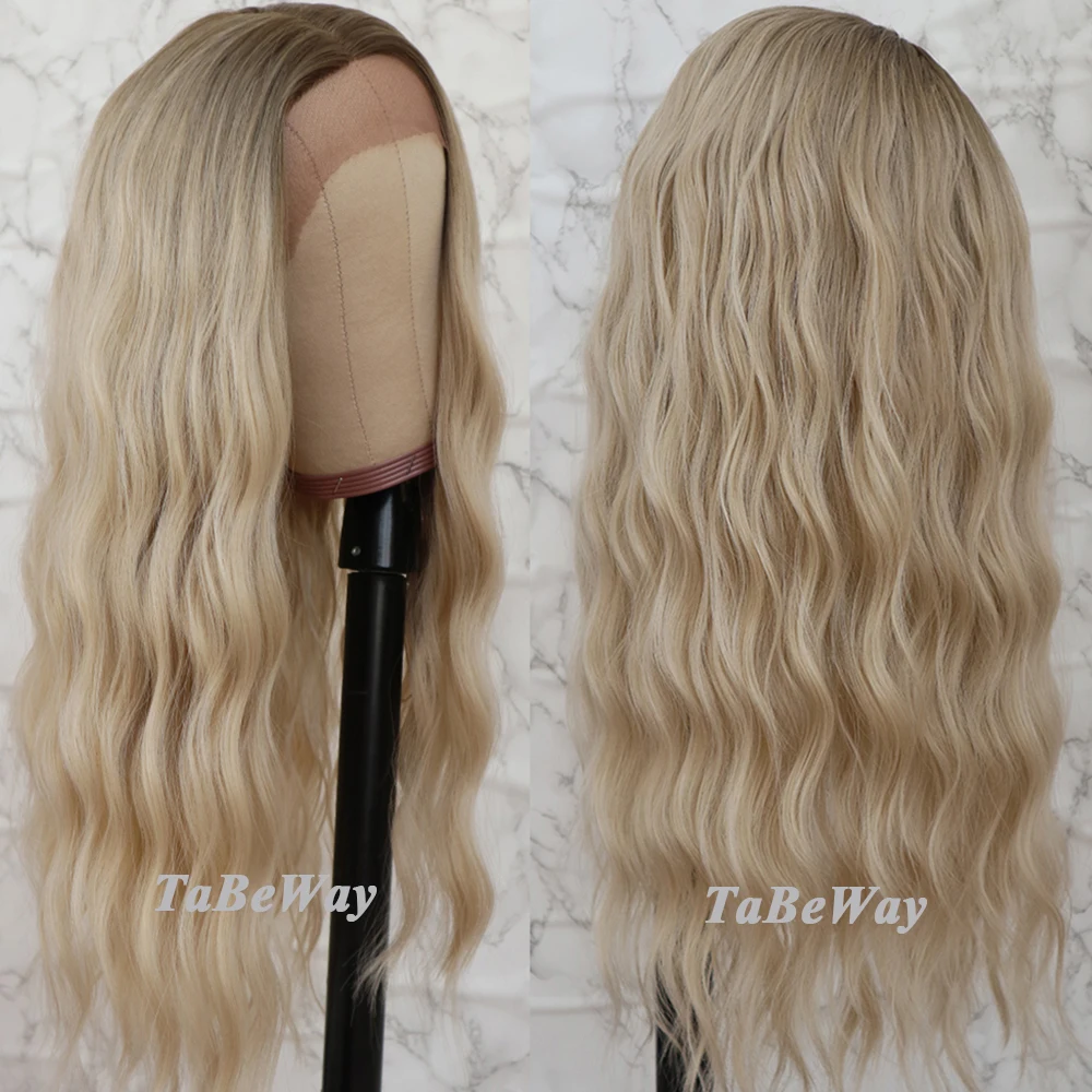 TaBeWay Loose Wavy Lace Front Wigs Platinum Blonde Wig Heat Resistant Long Wave Synthetic for Fashion Women | Шиньоны и парики