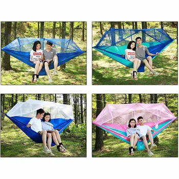 Portable Outdoor Camping Hammock with Mosquito Net High Strength Parachute Fabric Hanging Bed Hunting Sleeping Swing 4