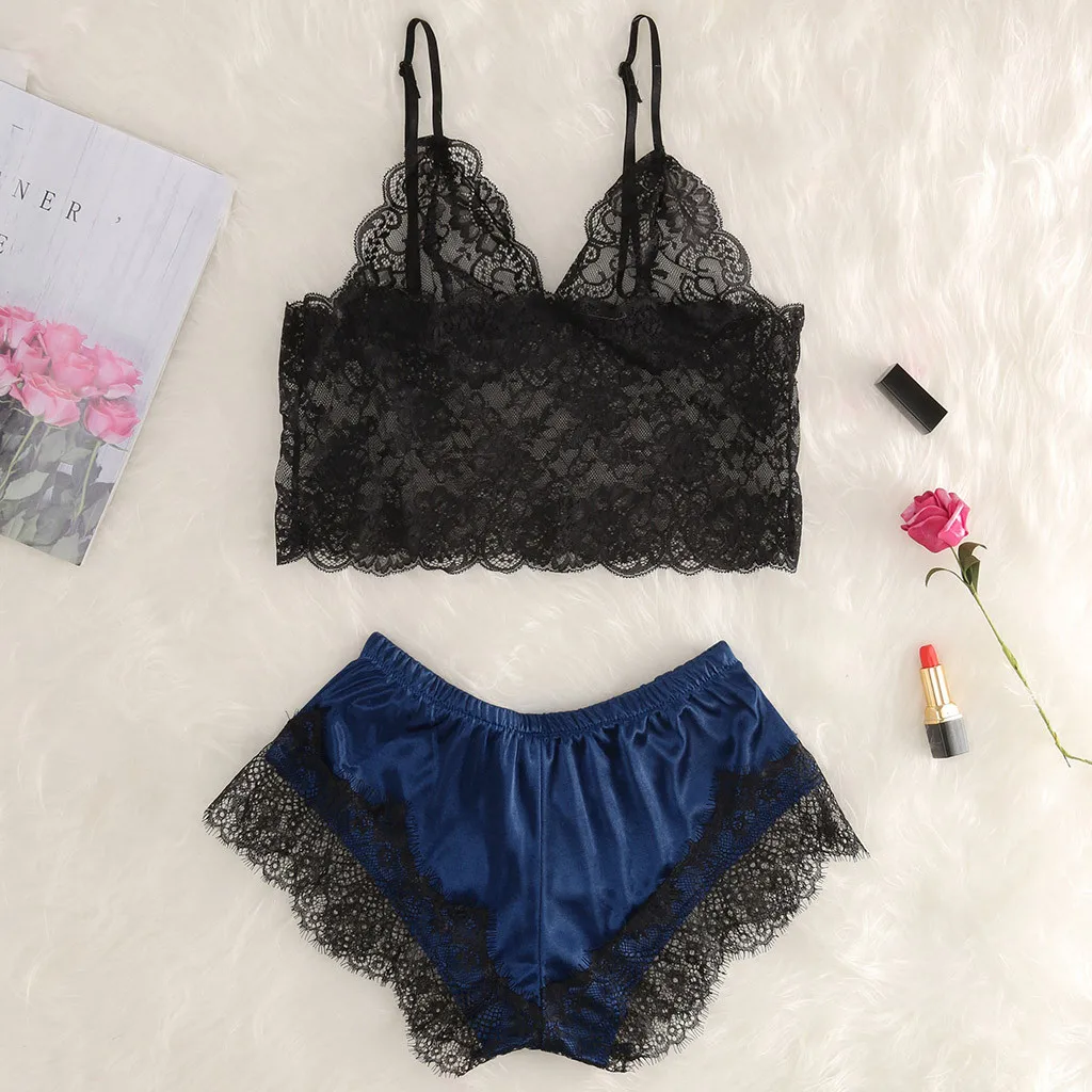 2Pcs Womens Lace Sexy Lingerie Plus Size Erotic Openwork Sexy Underwear Sets Porno Langerie Sex Costume Babydoll Dress New
