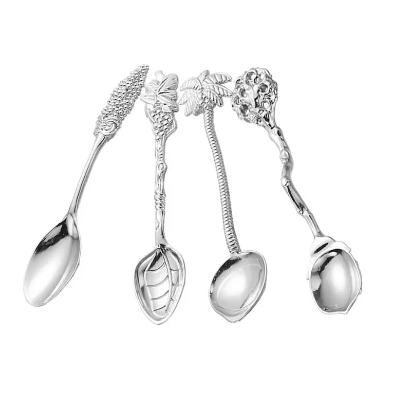 

4PCS Gold Silver Retro Stainless Steel Spoons Fruit Dessert Scoop Dinnerware Spoon Set For Coffee Tea Stirring