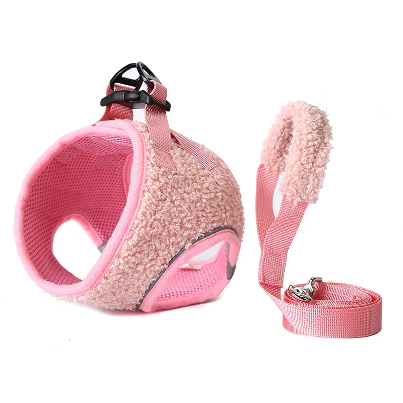 Reflective Dog Harness Vest and Leash Set Breathable Mesh Durable Chest Strap Warm Soft Plush for Small Medium Large Dogs Solid