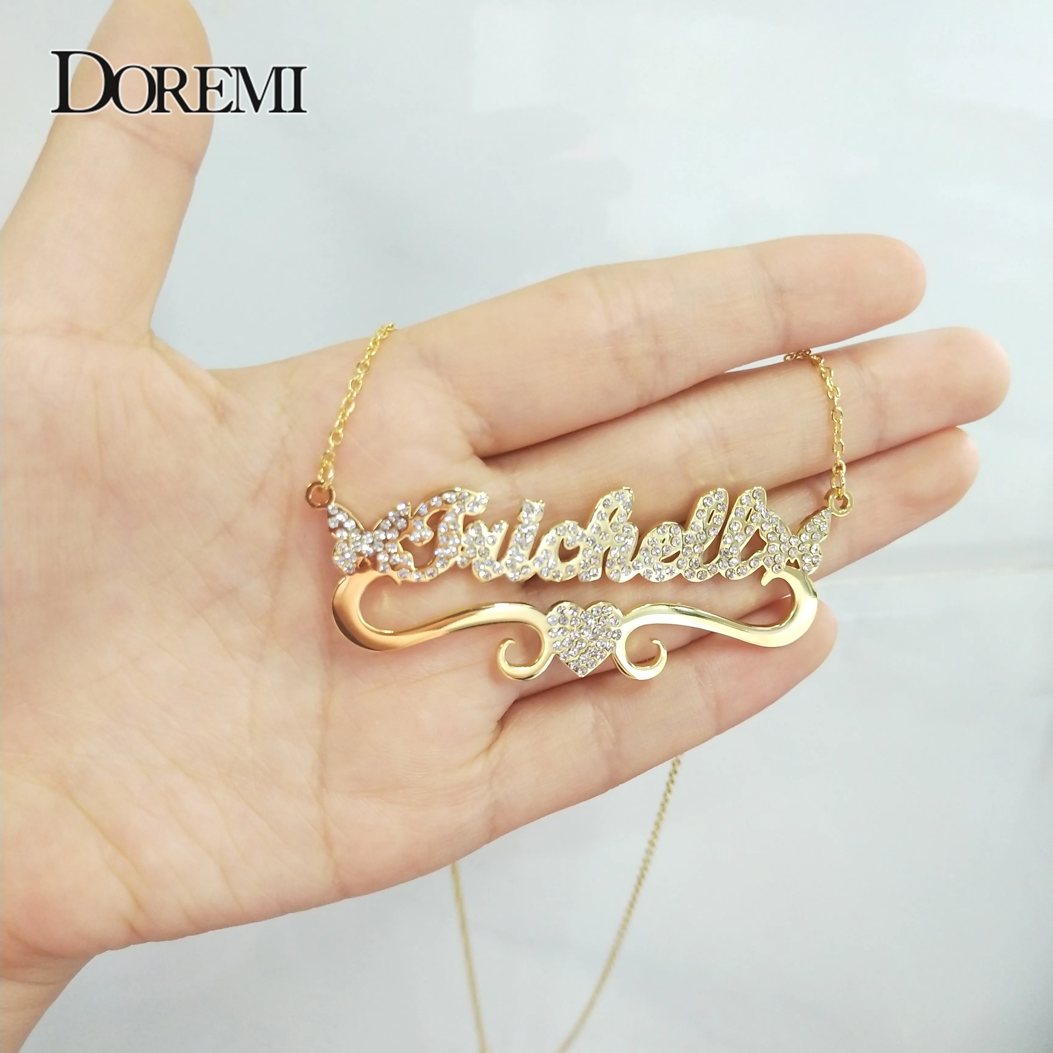 DOREMI Stainless Personalized Custom Name Necklace crystal Stainless Steel Butterfly  Name Necklace