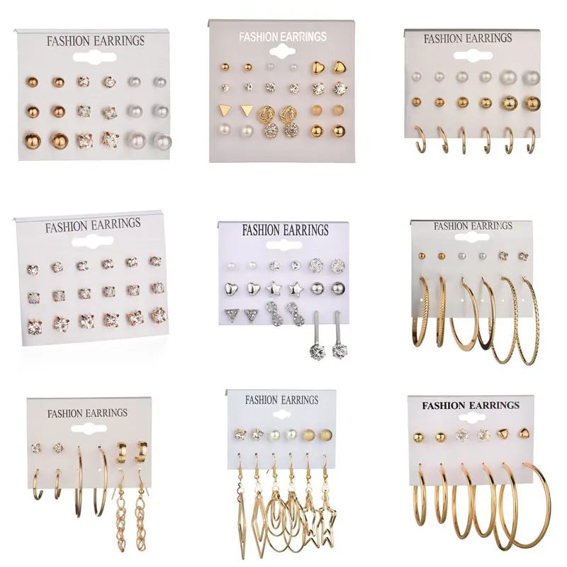 

Vagzeb Silver Gold Stud Earring Set 29 Styles Rhinestone imitation Pearl Earrings For Women