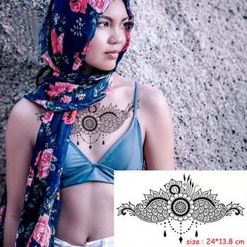 

Temporary Tattoo Sticker mandala flower necklace sexy chest back Fake Tatoo Flash Tatto waterproof Breast Art for Woman girl