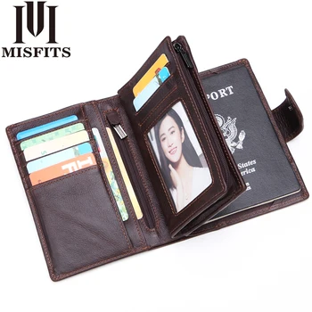 

Mens Wallets Genuine Leather Passport Holder Wallet Man Vintage Cowhide Passport Cover Brand Male Zipper&Hasp Coin Purse