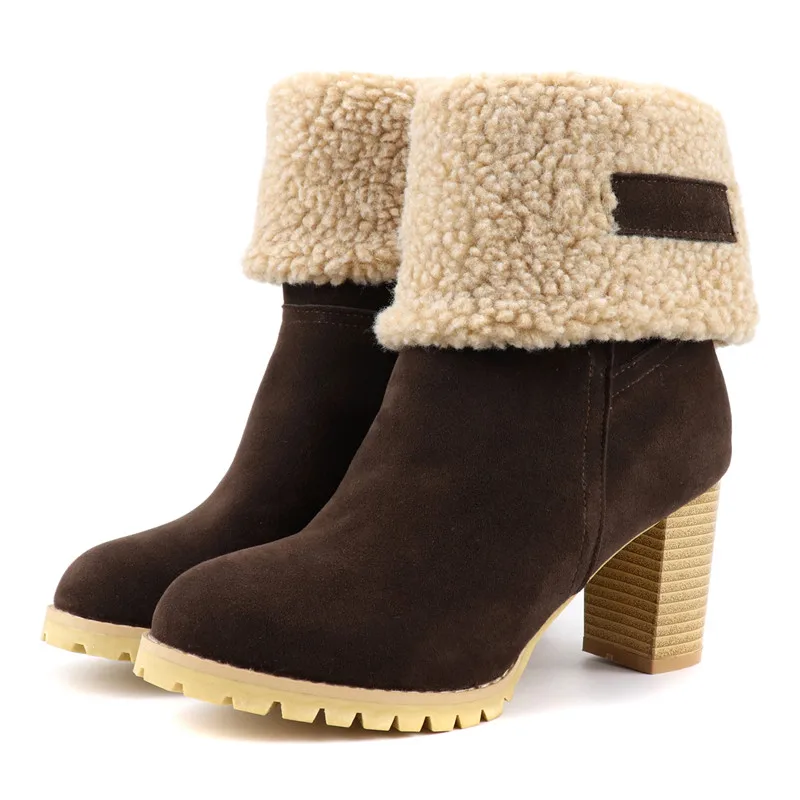 MORAZORA/ размера плюс 48; женские ботильоны; флоковые зимние ботинки на меху с круглым носком; винтажная женская зимняя обувь на высоком каблуке