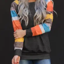 Женская цветная полосатая блузка хараджуку темно-серая Vogue Girl осень весна в полоску Ulzzang Tee Корейская одежда размера плюс