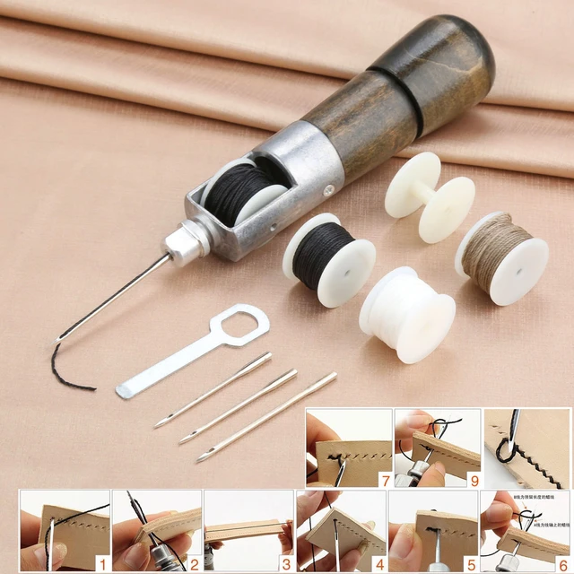 DIY Leather Sewing Awl Hand Stitcher Repair Tool Kit Needles Waxed Thread  Kit Machine Craft Stitching Shoemaker Speedy Profess - AliExpress