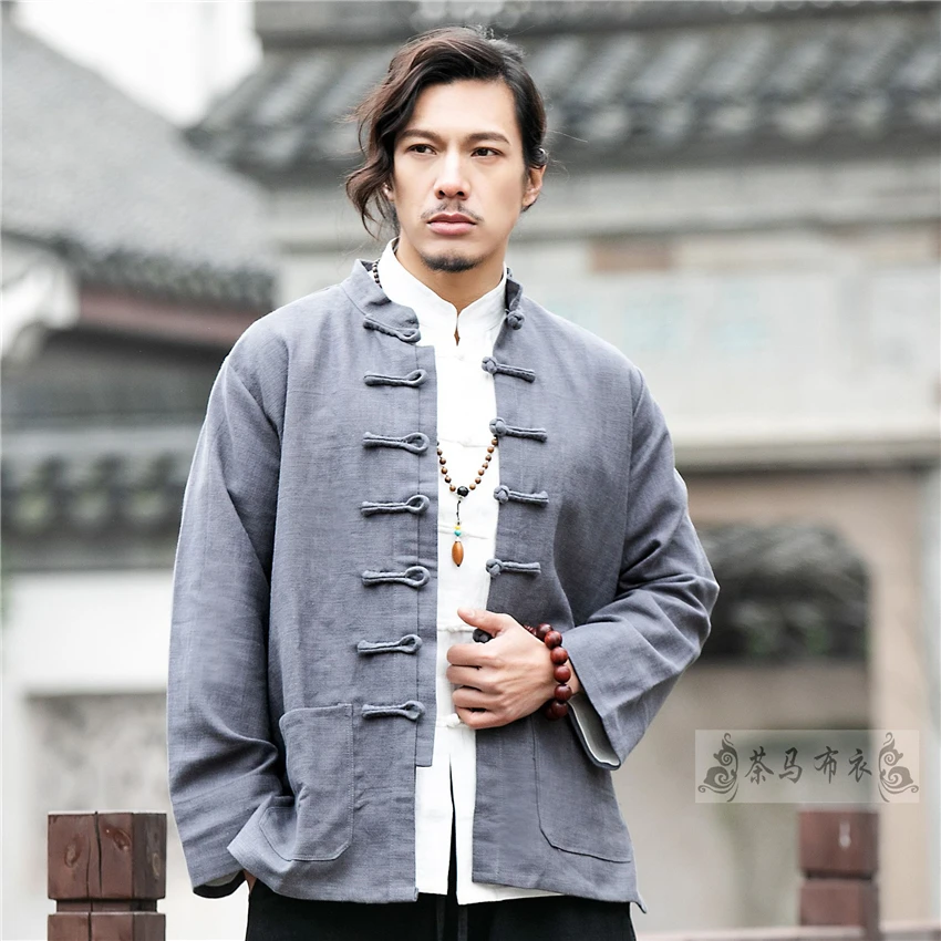 Mandarin Collar Tradtional Chinese Clothing for Men Jacket New Year Clothes Retro Blouse Chinese Shirt Style Tai Chi Uniform