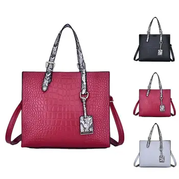 

Solid Color Women Crocodile Pattern Large Capacity Tote Crossbody Shoulder Bag High Quality Casual Female Bags